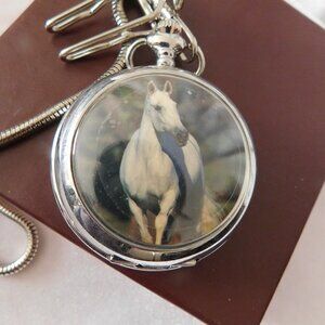 Men's or Ladies Hanslin White Horse Designed Pocket Watch